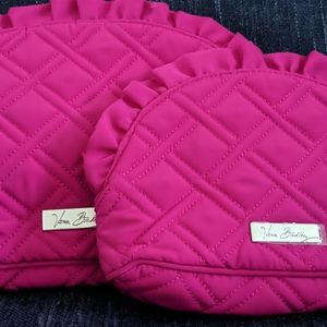 Vera Bradley 2 Ruffle Cosmetic Cases Magenta